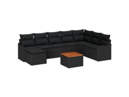 Conjunto 9 Conjunto De Sofá De Jardim Vidaxl Preto Vime Pe (55 X 55 X 37 Cm)