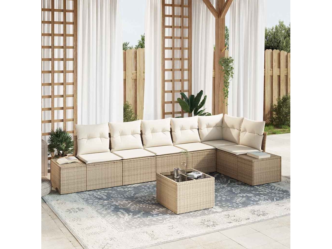 Vidaxl Conjunto De Sofá De Jardim Bege E Creme Vime Pe