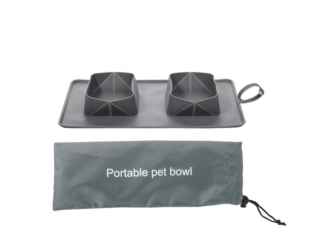 Bandeja Dobrável de Silicone para Ração de Animais de Estimação, Tigela para Cães, para Gatos, Dupla Anti tombamento com Bebedouro Integrado AQUAFORGE