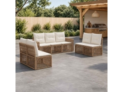 Vidaxl Conjunto De Sofá De Jardim 7 Unid. Bege E Branco Creme Vime Pe