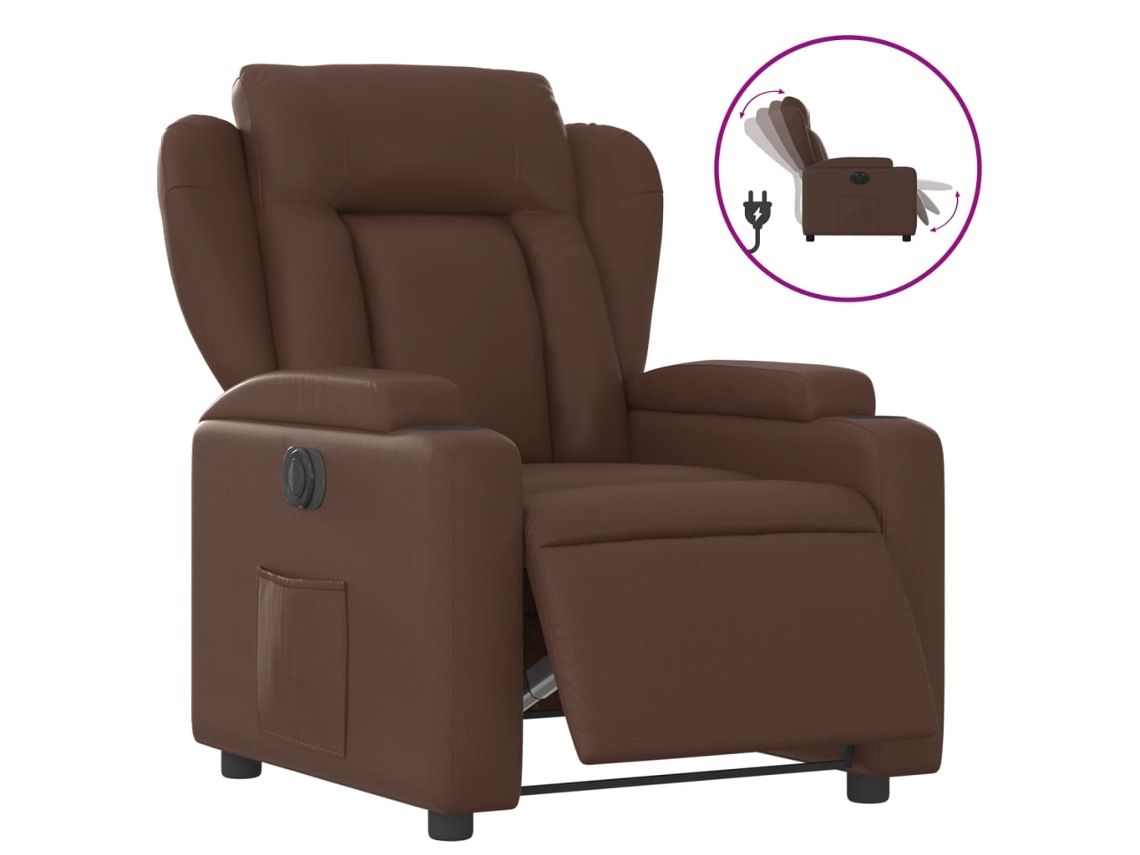 Poltrona reclinável elétrica VIDAXL couro artificial castanho