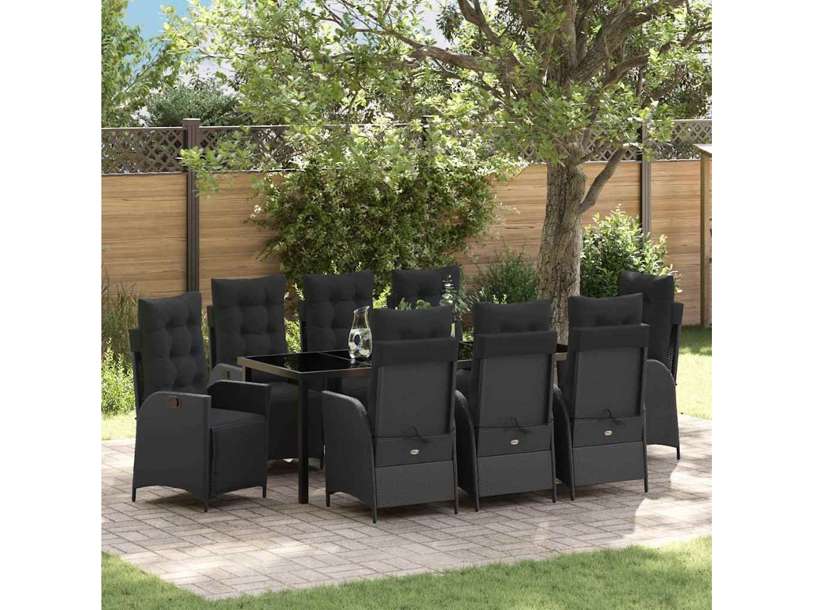 Vidaxl Conjunto De Jantar Para Jardim 9 Unid. Preto Vime Pe