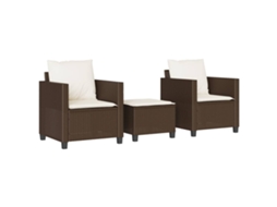 3 Pcs Conjunto Bistrô com Almofadões Vime Pe Castanho MAISON EXCLUSIVE