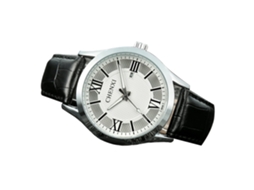 Relógio de Pulso Analógico de Liga com Pulseira de Couro Pu Estilo Fashion (branco Prateado)