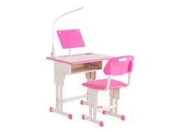 Escrivaninha Infantil Aço/mdf. Rosa, Altura Ajustável, Abajur,