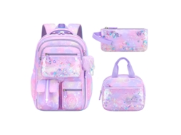 Conjunto De 3 Peças De Mochila Fofa, Mochila Escolar, 17 Polegadas, Adequada Para Escola, Viagens, Pernoites E Aventuras Diárias Roxa