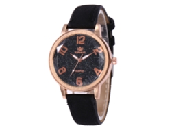 Relógio de quartzo com pulseira de couro, estilo simples e moderno, universal (preto)