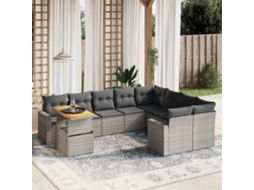 Vidaxl 10 Pcs Conjunto Sofás De Jardim C/ Almofadões Vime Pe Cinzento