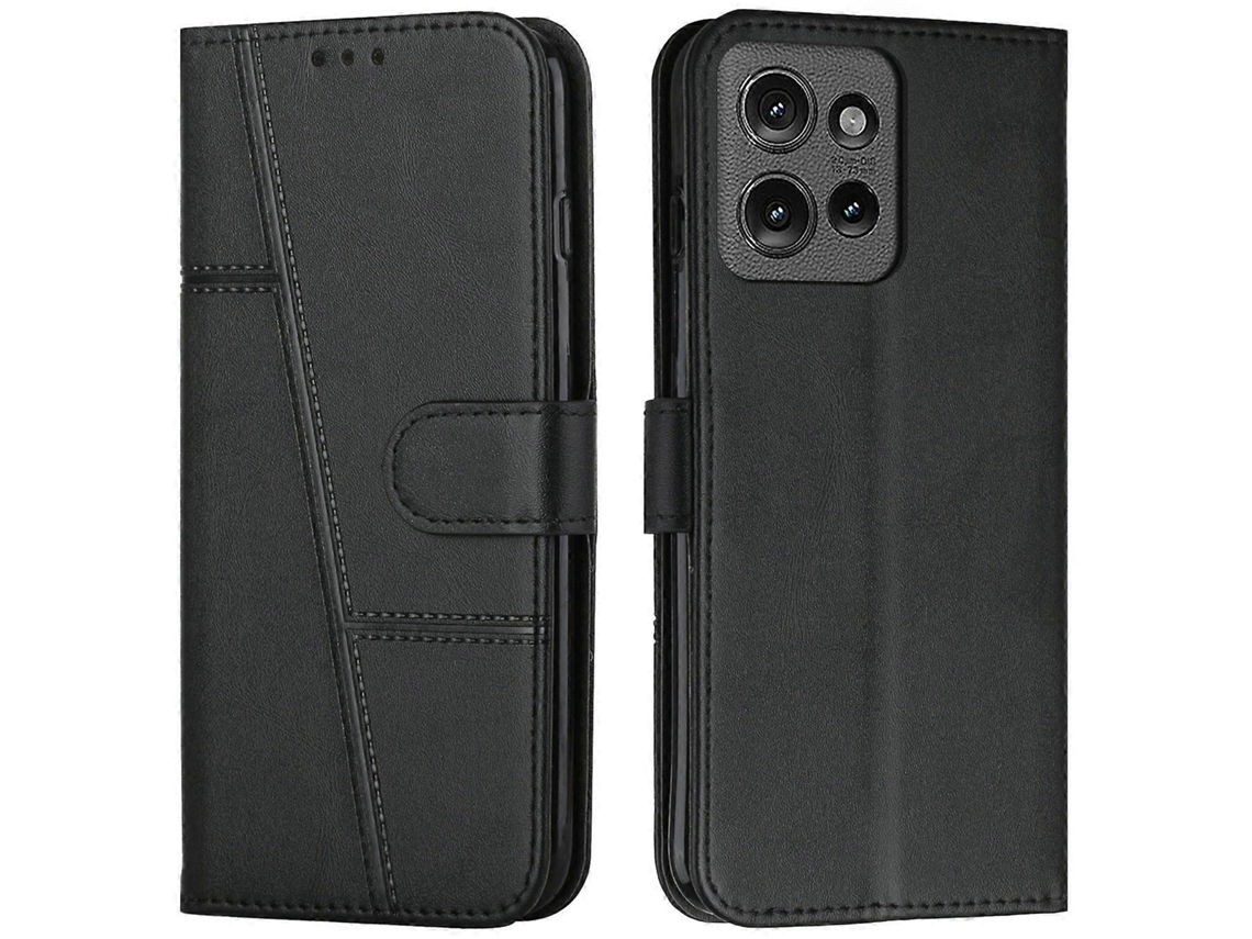 Capa Protetora De Couro Com Suporte Flip Para Motorola Moto G 5g (2025) Preta