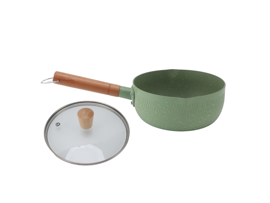 Panela de Leite LAXISCREED com Alça de Madeira e Tampa Verde