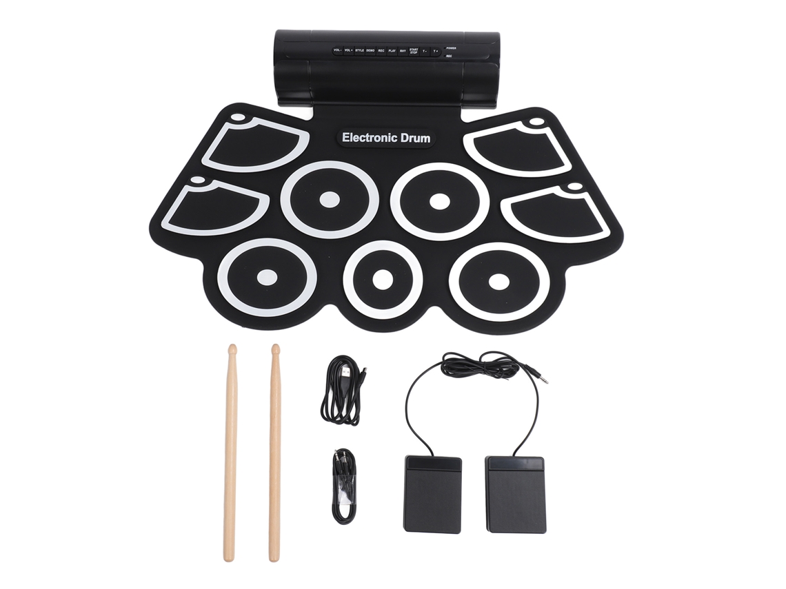 Bateria Eletrônica Portátil de 9 Teclas EOOCOO (para Crianças, Rolável com 2 Alto falantes Estéreo Integrados)