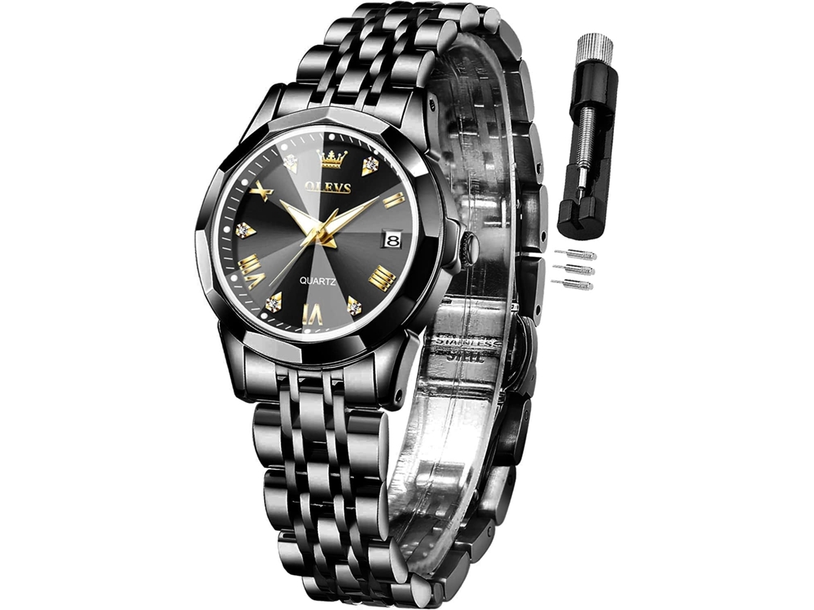Lurelia Relógio Feminino, Movimento De Quartzo, Data/calendário, Luminoso, Detalhes Com Strass, Aço Inoxidável