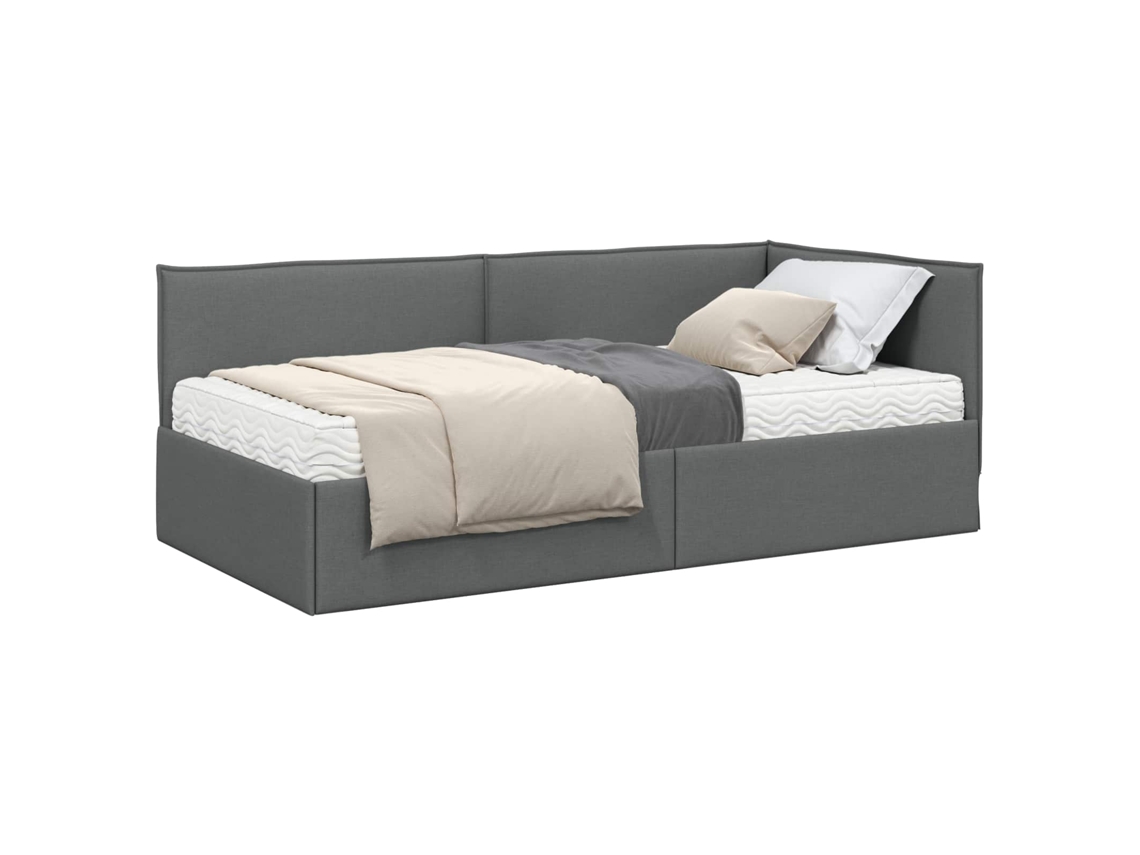 SYFAX™ Estrutura de Cama de Canto com Colchão 2 Pcs Cinzeto Veludo