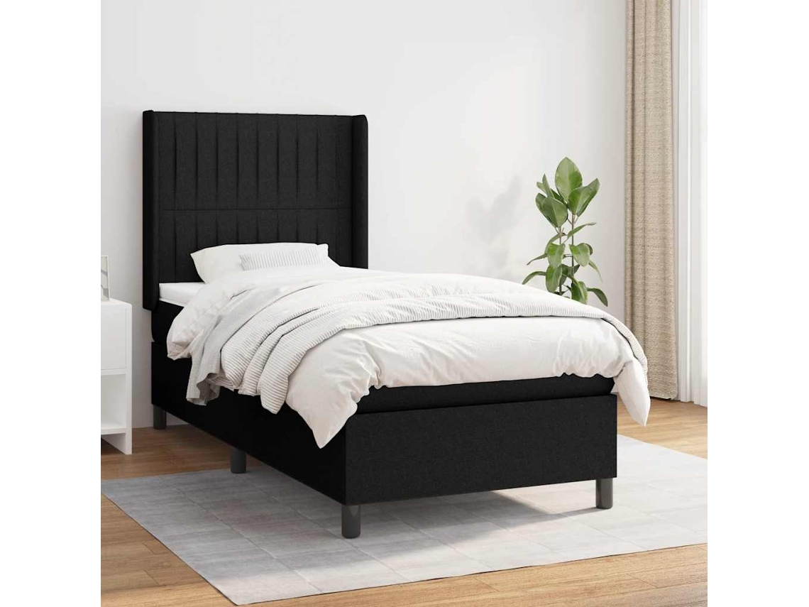 Vidaxl Cama Com Molas/colchão 90x200 Cm Tecido Preto
