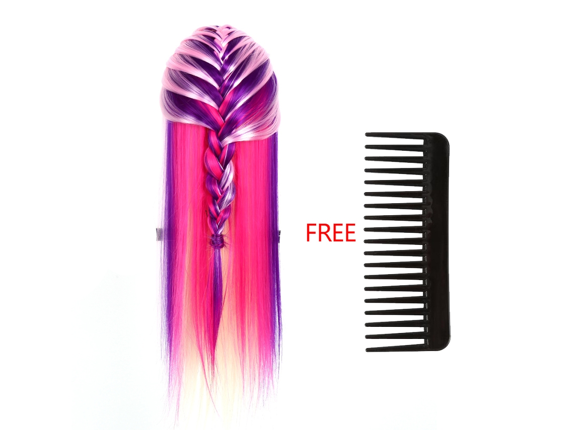2026 cabeça de Manequim para Treinamento de Cabeleireiro com Cabelo Colorido 26 Polegadas Rosa e Multicolor