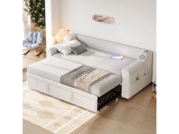 Sofá-cama 90/180x190 Veludo Bege Com Bluetooth Usb E Ripas