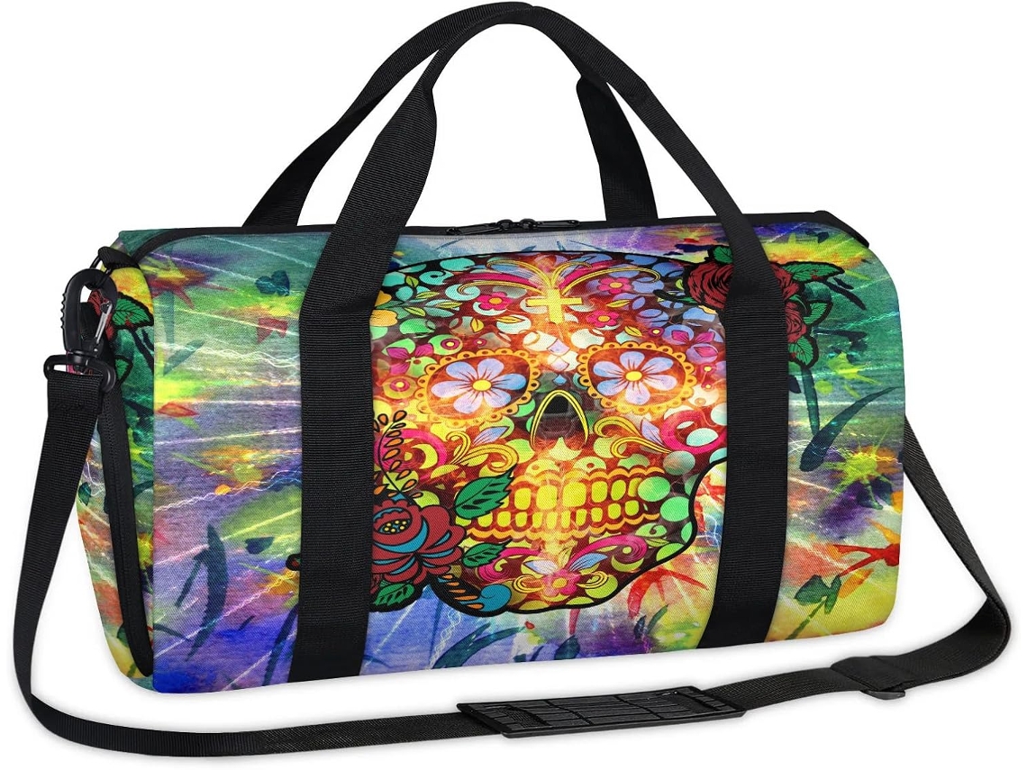 Bolsa Esportiva Artística e Colorida com Estampa de Caveira Rosa 45 X 21,5 X 23 Cm