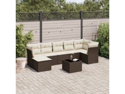 Vidaxl 8 Pcs Conjunto Sofás De Jardim C/ Almofadões Vime Pe Castanho