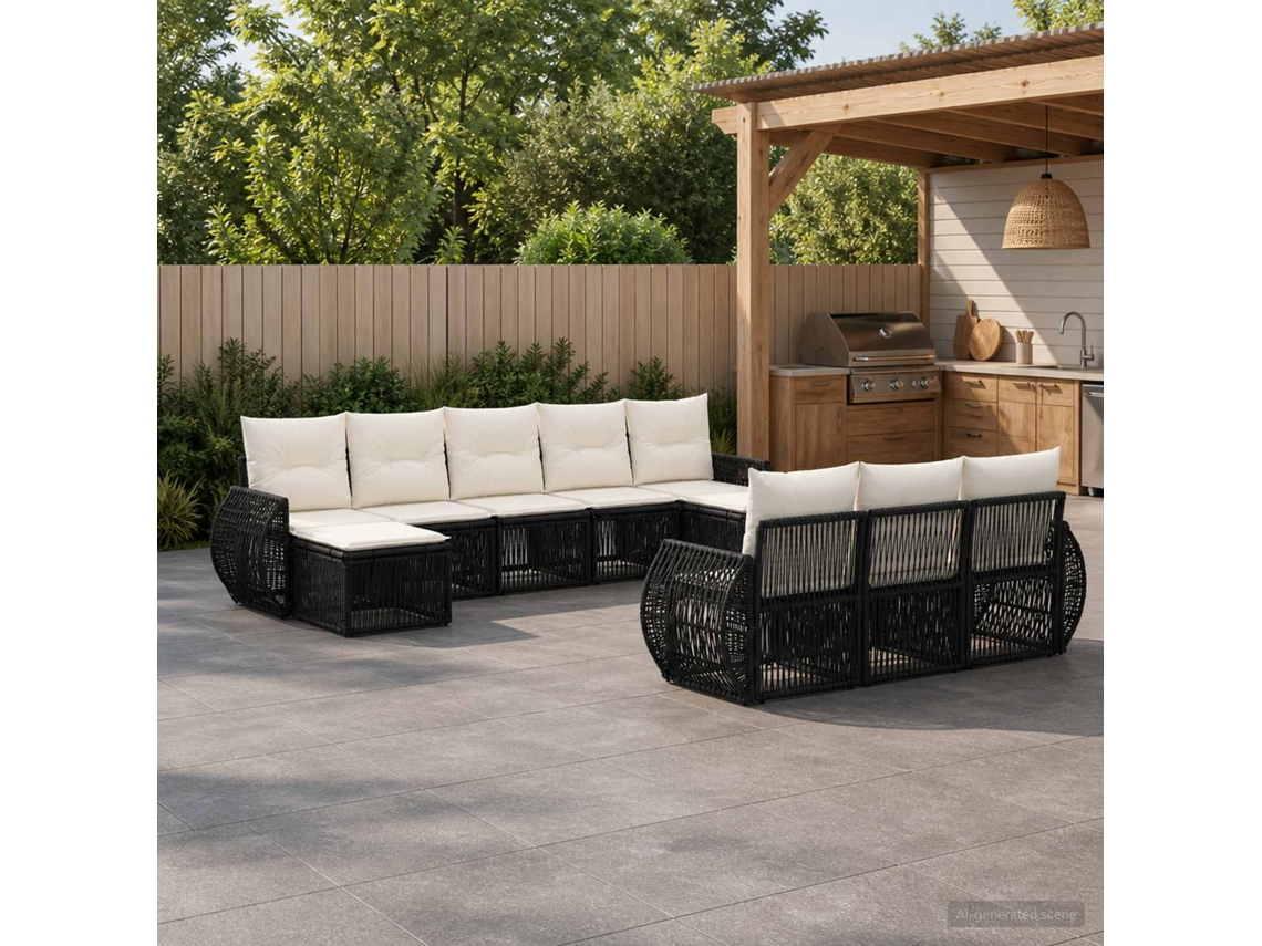 Vidaxl Conjunto De Sofá De Jardim 10 Unid. Preto E Branco Creme