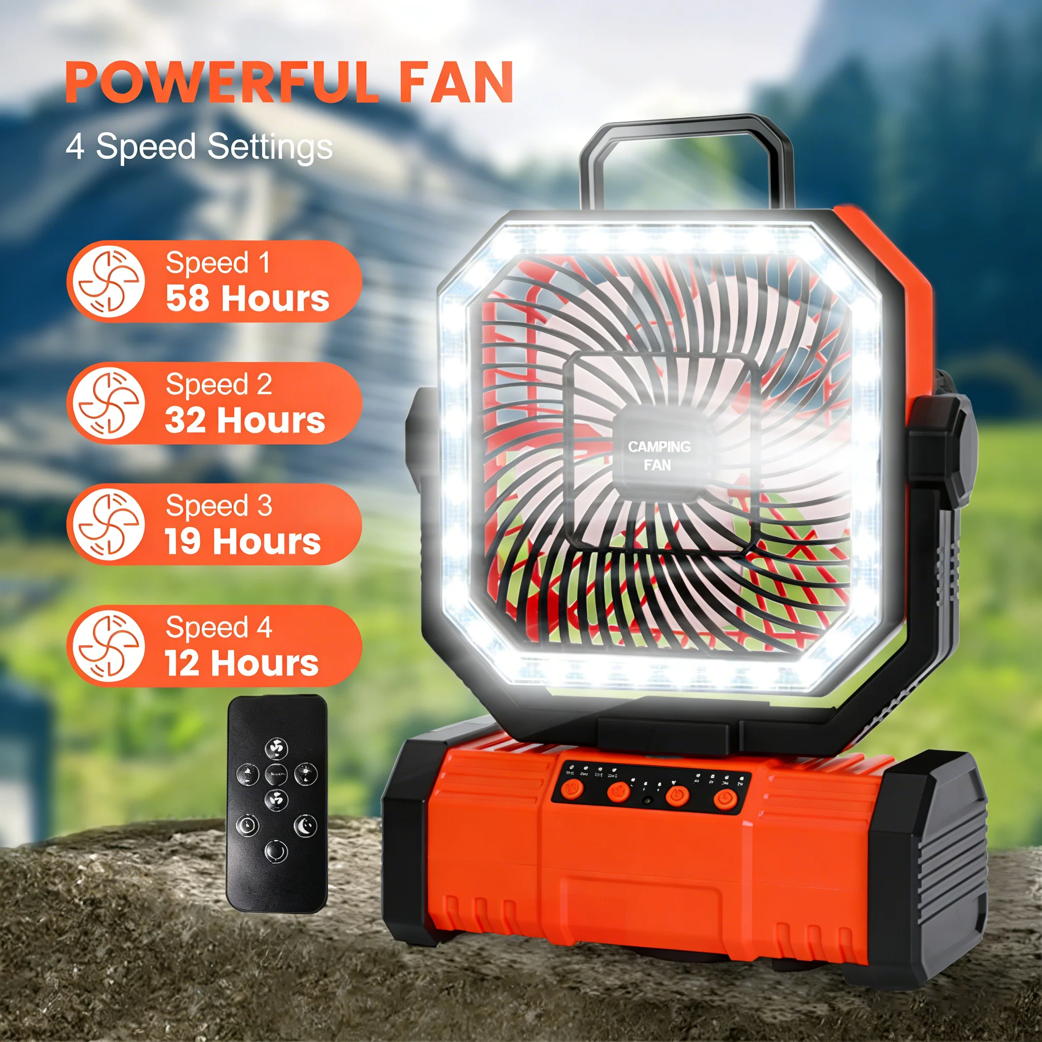(laranja) Ventilador Portátil Com Gancho Giratório De 360°, Adequado Para Barracas De Pesca, Mesas, Etc.