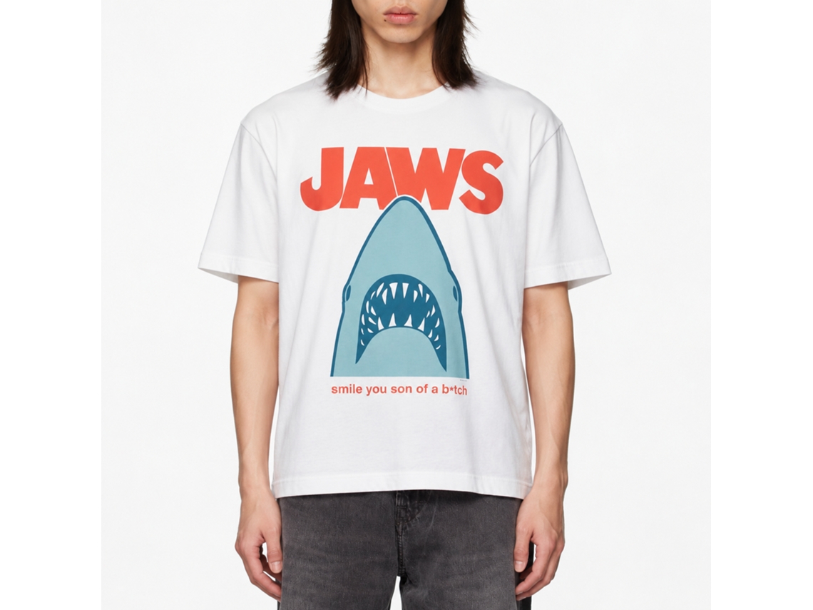 Rockinstone Jaws Movie Minimal Smile Sob White Adult T-shirt Size:xxxl