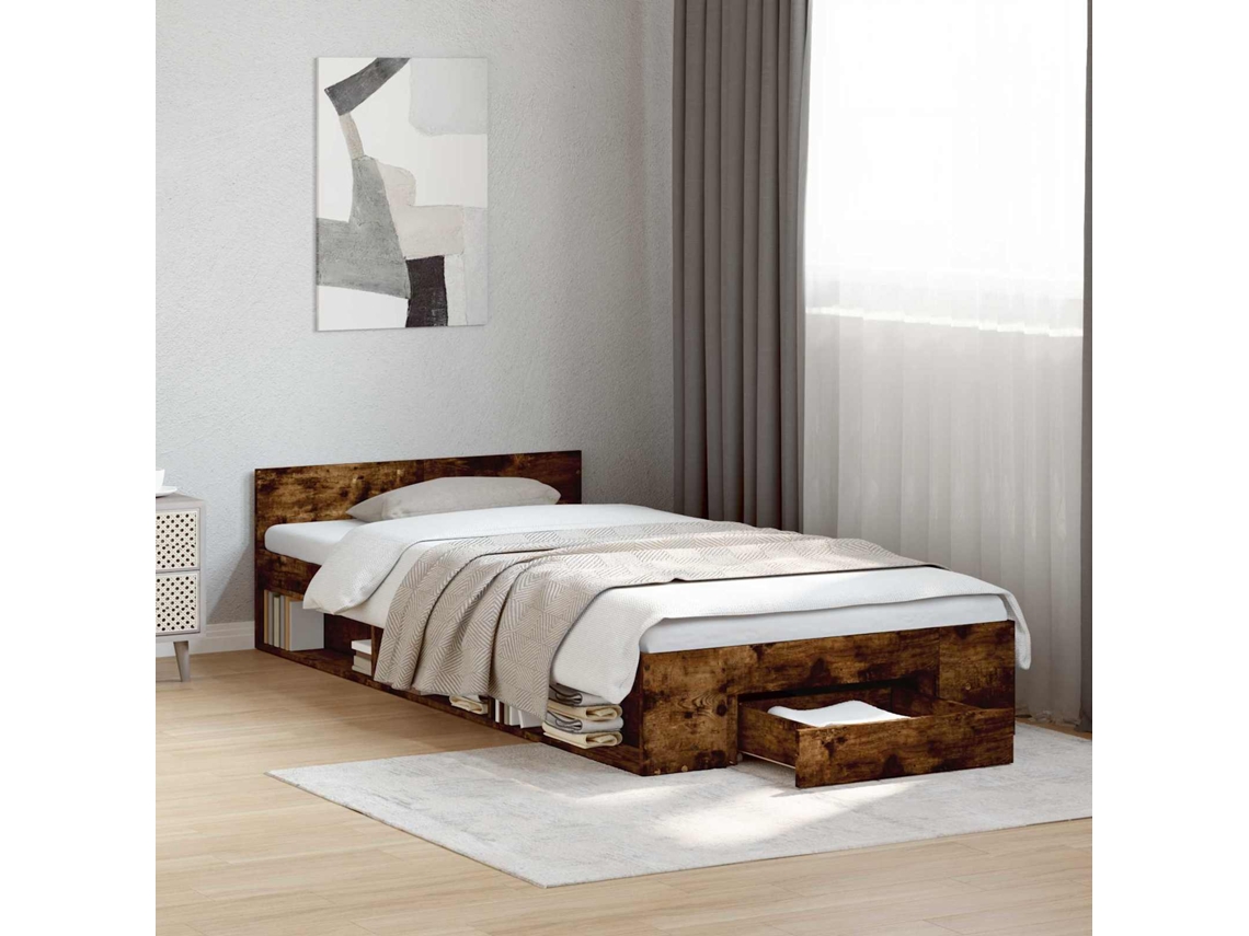 Vidaxl Estrutura De Cama Com Armazenamento Carvalho Fumado 80 X 200 Cm