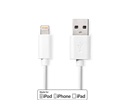 Cabo Lightning Usb Pin Mbps Nickel Plated Round para Apple NEDIS PVC Branco