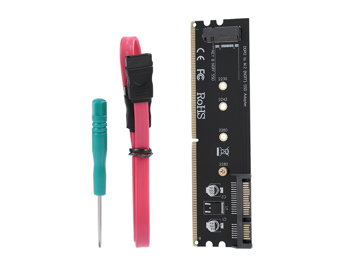 Adaptador DDR para SSD M.2 (Conversão DDR2, Conexão SATA para M.2 Ngff B Key)