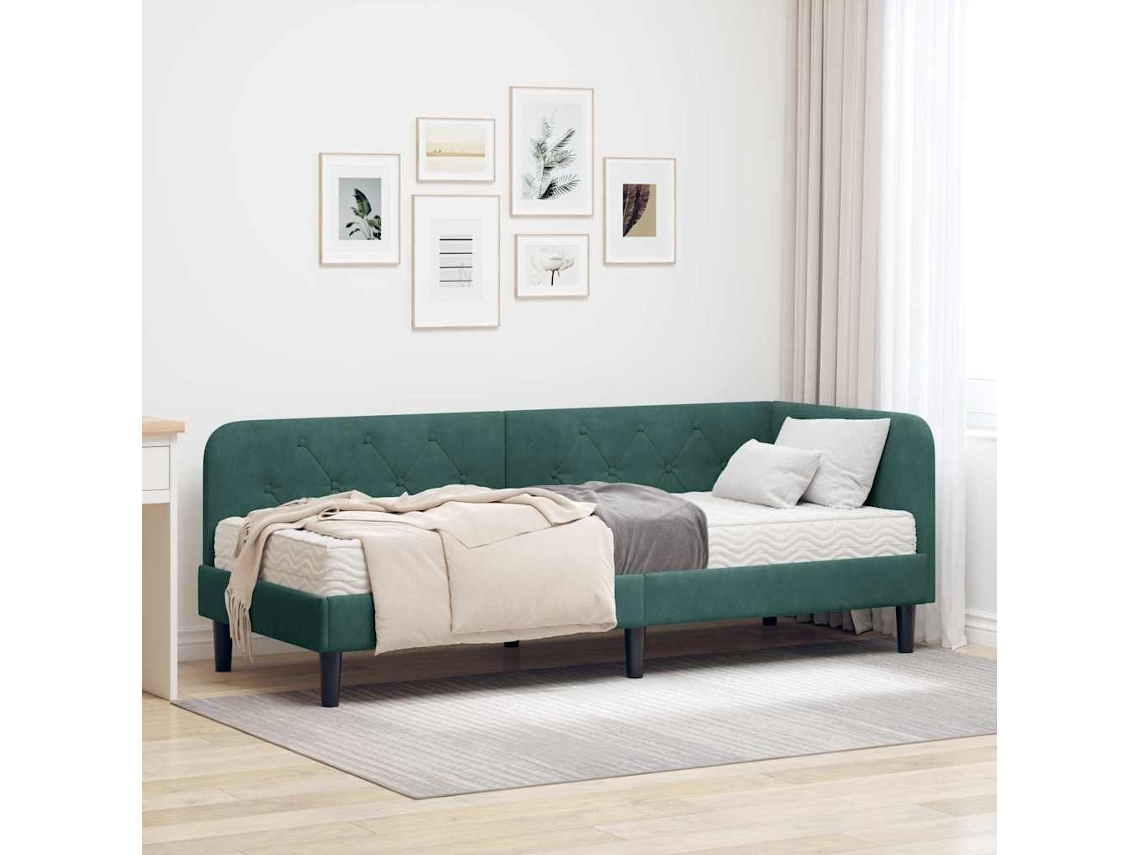 Vidaxl Estrutura de Cama de Canto Verde Escuro 80 X 200 Cm Veludo