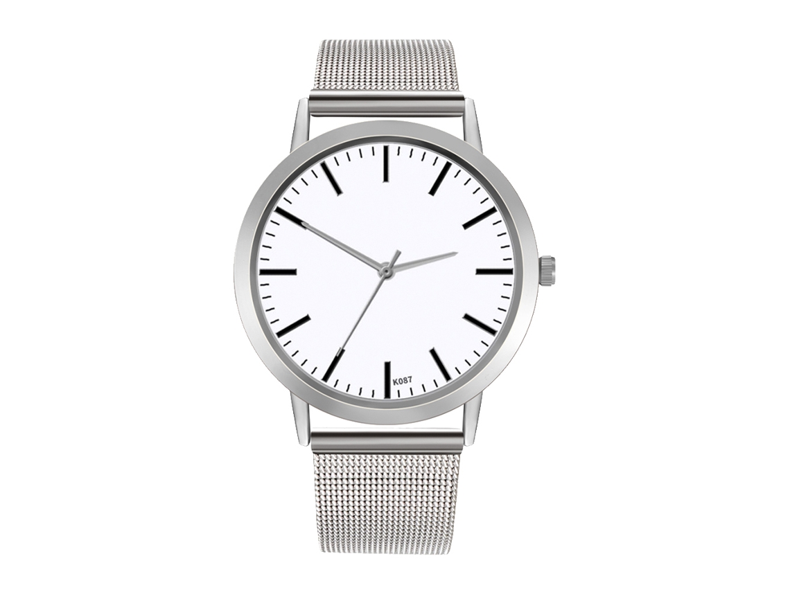 Relógio analógico de quartzo prateado Zhoulianfa com pulseira de malha casual simples.