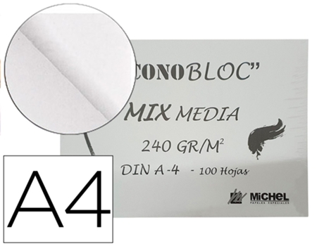 Bloco de Desenho Multitécnico MICHEL Econobloc Mix Media Din A4 Colado 100 Folhas 240 Gr 210X297 Mm