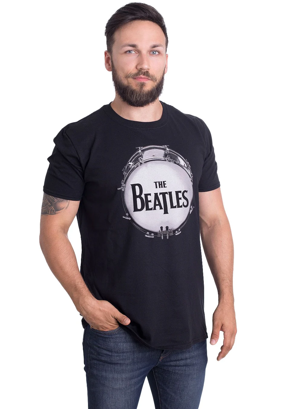 Size:l Rockinstone The Beatles - Original Drum Skin - T-shirt Unisex Adults