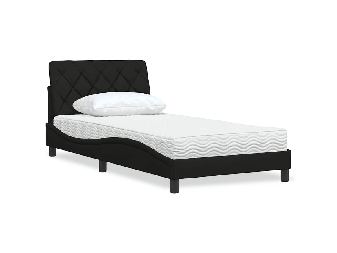 Vidaxl Cama Com Colchão 100x200 Cm Tecido Preto