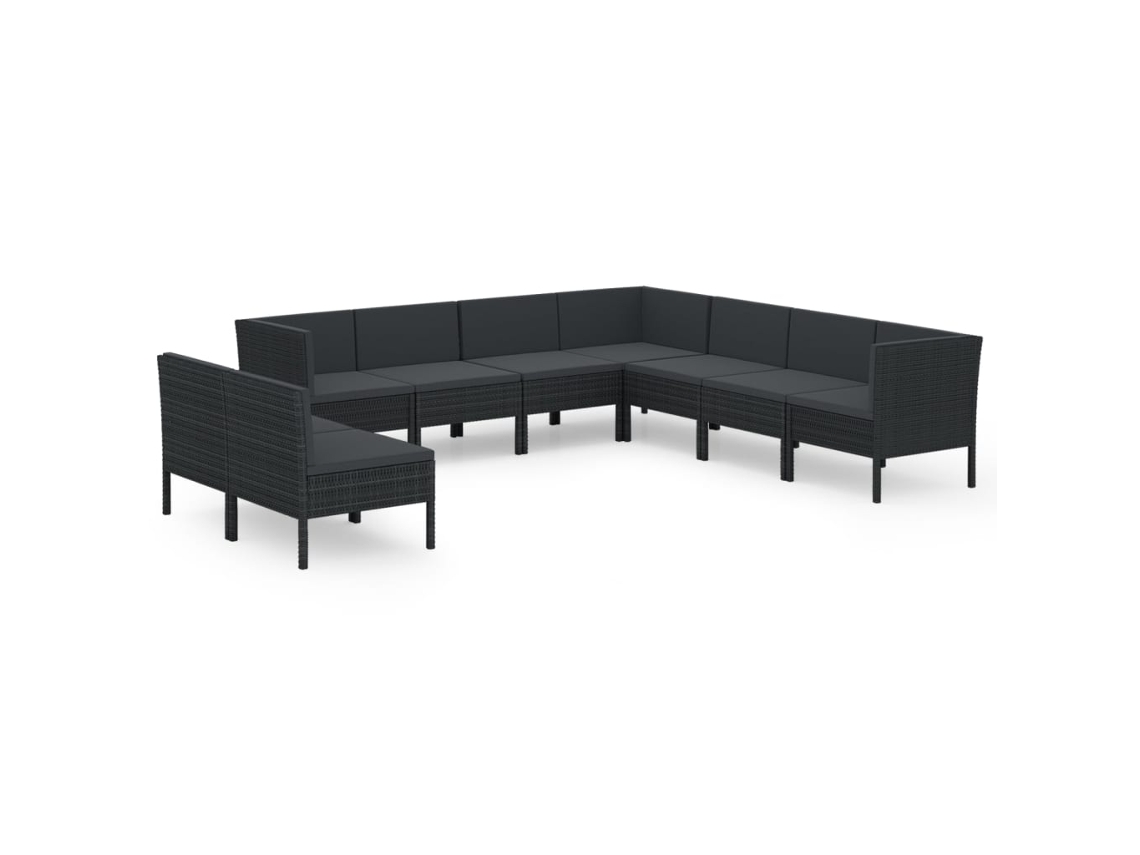 Maison Exclusive - 9 Pcs Conjunto Lounge De Jardim C/ Almofadões Vime Pe Preto