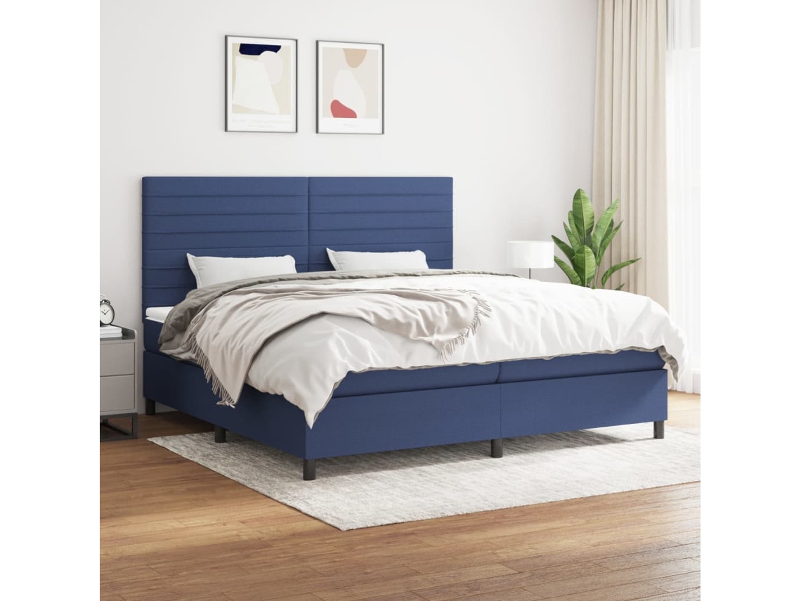 Vidaxl Cama Com Molas/colchão 200x200 Cm Tecido Azul