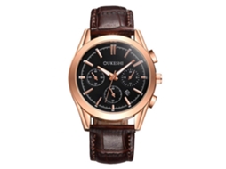 Relógio de pulso masculino analógico de quartzo com pulseira de PU, estilo casual luxuoso (marrom e preto)