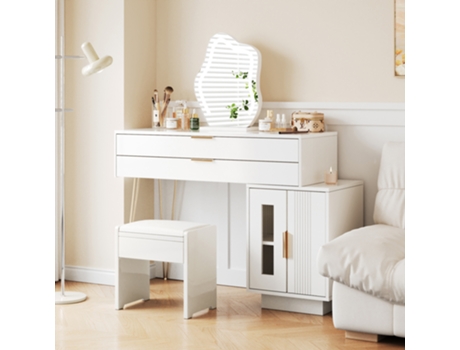 Conjunto De Penteadeira Branca Com Espelho Led, Mesa De Maquiagem Moderna Para Quarto, Tamanho 100x78x40 Cm Mega Echo Trade Shop (sem Banco)