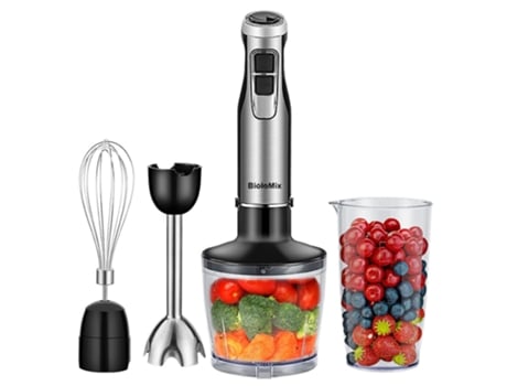 Misturador Liquidificador Portátil BIOLOMIX Bhb1200 4In1 1200W Comando 6 Velocidades Lâmina em Aço Inoxidável Taça para Cortar 500Ml