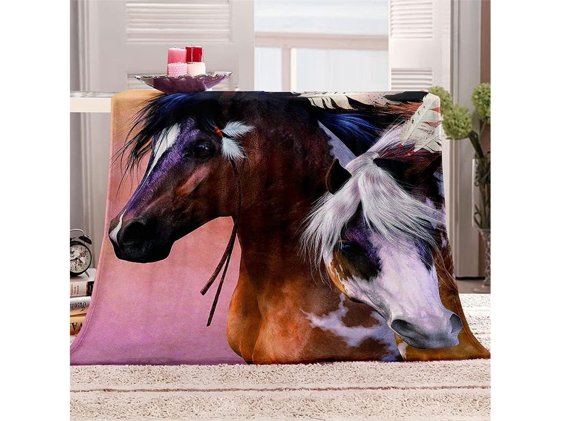 Manta de Flanela Fansu Estampa 3d Cavalos Colcha Inverno Macia e Fofa Microfibra para Sofá Adequada Adultos Cr