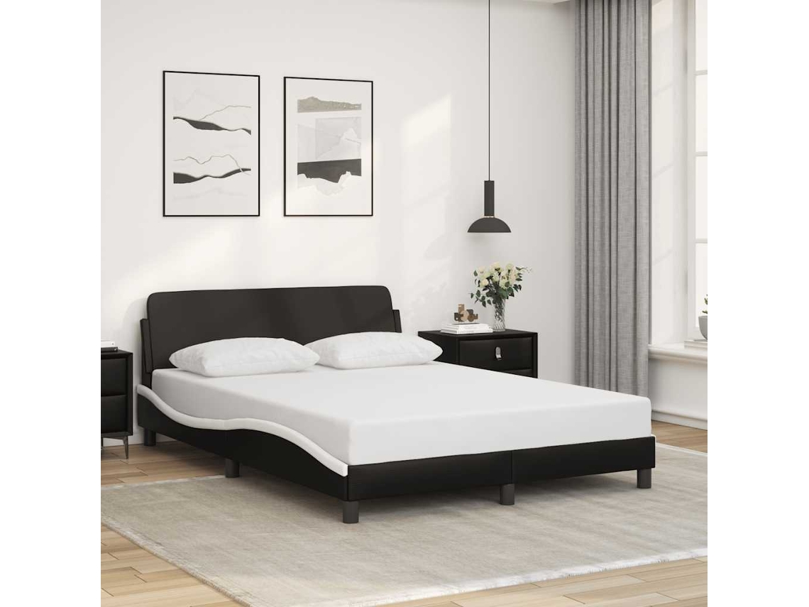 Vidaxl Estrutura De Cama Dover 120x200 Couro Artif. Preto/branco