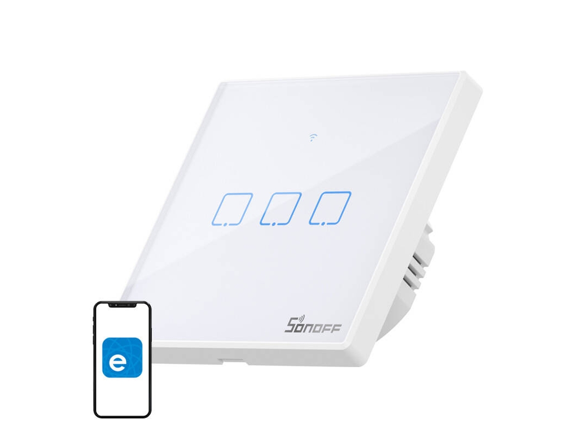 Interruptor de luz WiFi Sonoff de 3 canais com toque e RF 433 para sistemas de casa inteligente