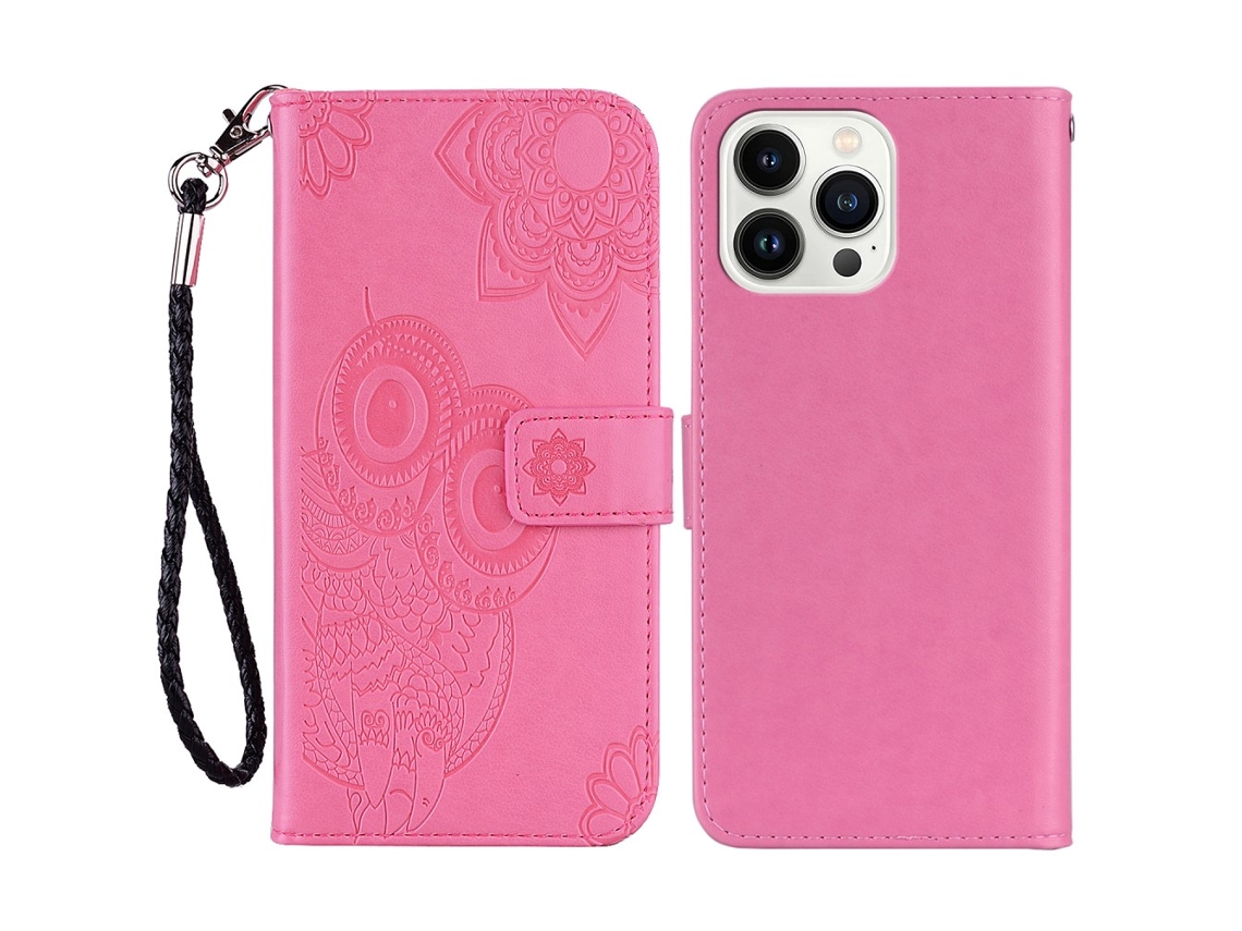 Capa Em Couro Pu Com Pega Para Iphone 16pro - Rosa