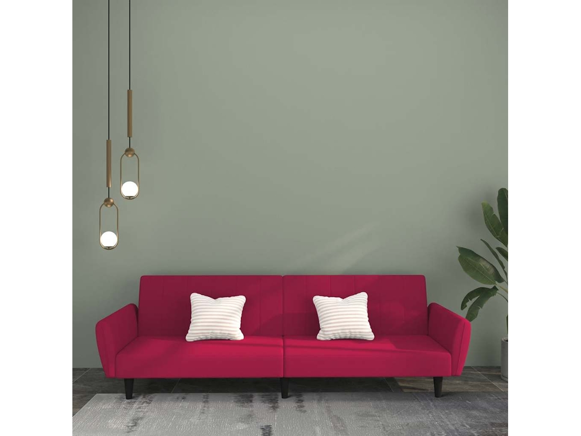 Vidaxl Sofá-cama De 2 Lugares Veludo Vermelho Tinto