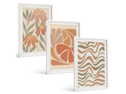 Quadros Decorativos Para Parede Flores Abstratas Em Tons Pastel Moldura Branca Quadros Para O Escritório Espelharte (3 Piezas De 40x60 Cm)