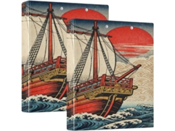 Pasta com estampa de ondas do oceano japonês, 3,8 cm, 1-1 2 Polegadas, 3 aros com camada de bolsa, pacote com 1 2 adesivos.