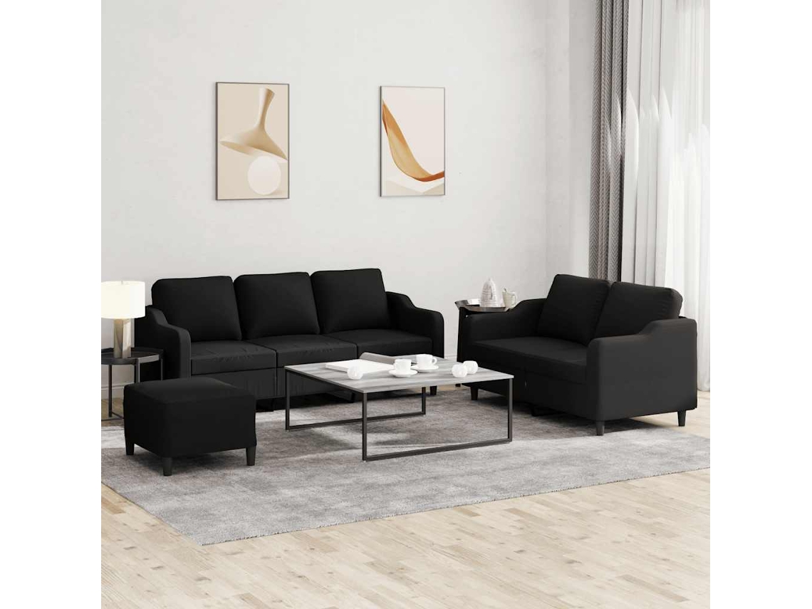 Vidaxl 3 Pcs Conjunto De Sofás Com Almofadões Tecido Preto