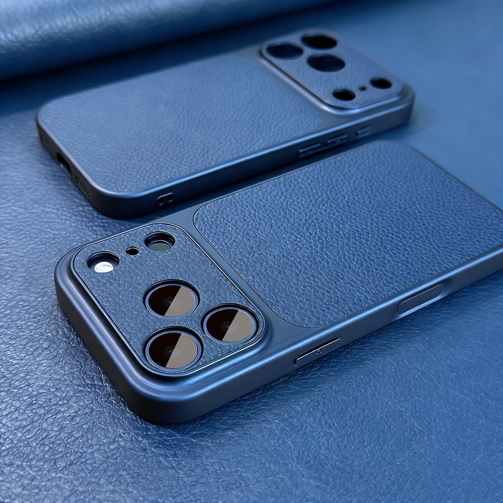 (iphone 13 Pro Azul) Capa Para Celular Cáqui Fosca Com Textura De Lichia, Estrutura Resistente A Impactos, Capa Traseira Resistente A Impactos.