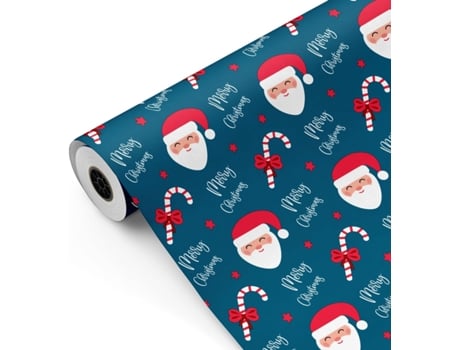 Rolo De Embrulho Para Presente, Rolo Grande 62cm X 100m Natal Papai Noel E Bengalas Azuis • Ideal Para Lojas Empresas Fiesta Paper