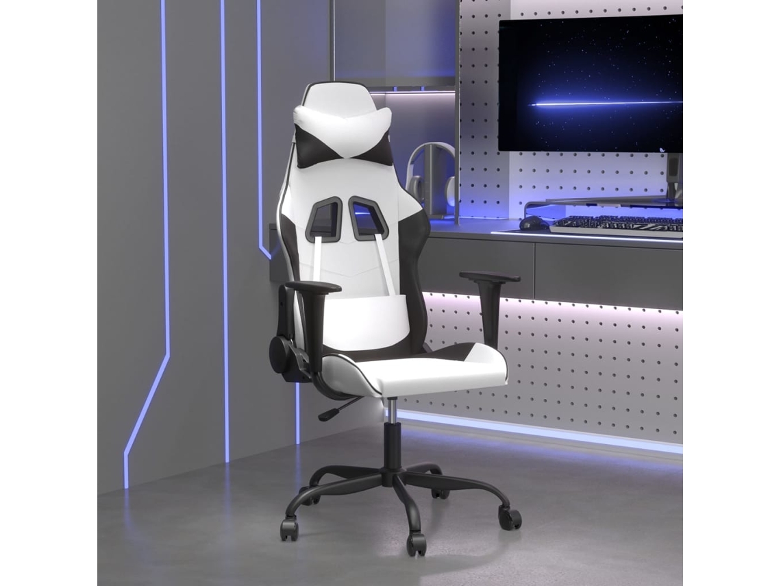 Vidaxl Cadeira Gaming Couro Artificial Branco E Preto