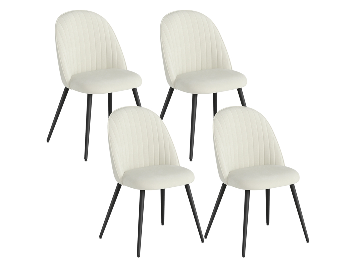 Conjunto de 4 Cadeiras Poñiéster e Aço Cor Creme Branco 50x56x83 cm Homcom